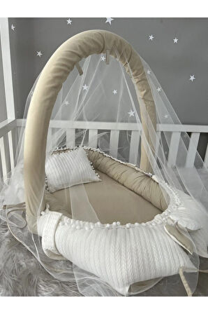 Nest Örgü Kumaş Cibinlik Ve Oyuncak Aparatlı Lüx Tasarım Jaju-babynest Anne Yanı