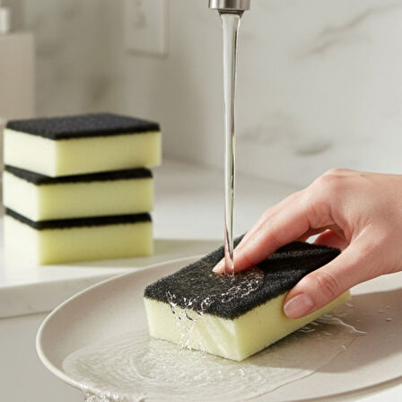 Technow Klasir Ekonomik 9 x 7 cm Sarı Siyah Düz Bulaşık Süngeri