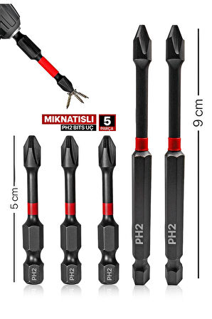 Mıknatıslı Bits Uç Matkap Ucu Tornavida Ucu Vidalama Ucu Ph2-90mm-50mm  (5ADET)