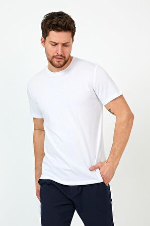 Erkek Slim Fit Dar Kesim Bisiklet Yaka 5'Li Basic Tişört Paketi Çok Renkli