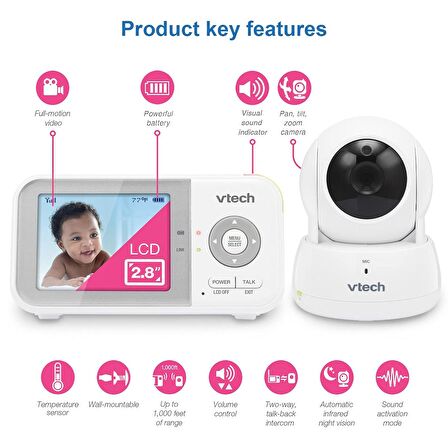 VTech VM923 Videolu Bebek Monitörü - 19 Saat Pil Ömrü - 2.8 Inc Ekran