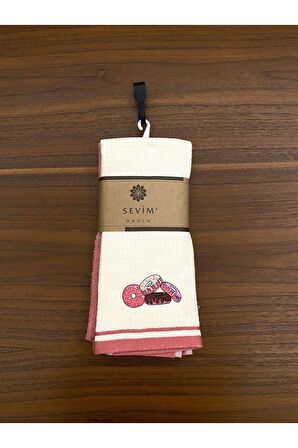 Sevim2’li Mutfak Havlusu – Gül Kurusu Renk – Donut Nakışlı