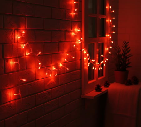 Şeffaf Kablo Etkinlik Eşyası Parti Süslemesi Damla Uçlu Kırmızı Dekoratif Işık 10 Metre 100 LED