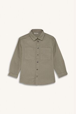 Erkek Çocuk Oversize Geniş Kalıp Polo Yaka Twill Uzun Kollu Gömlek