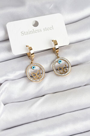 316L Çelik Halka Kelebek Kadın Küpe