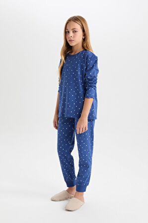 DeFacto Kız Çocuk Pijama Takım Desenli Uzun Kollu Üst Beli Lastikli Uzun Alt D7746A824WNIN59