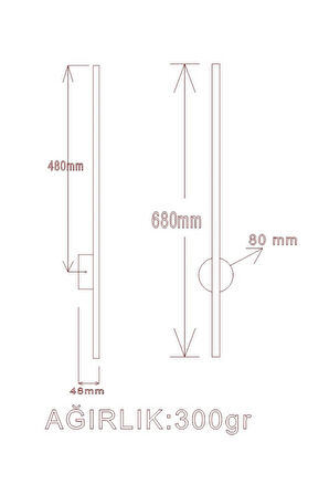 Pigas Düğmesiz Osram Led Modern Dekoratif Led Duvar Aplik 70cm SİYAH 3000k Günışığı(PİLLİ DEĞİLDİR)