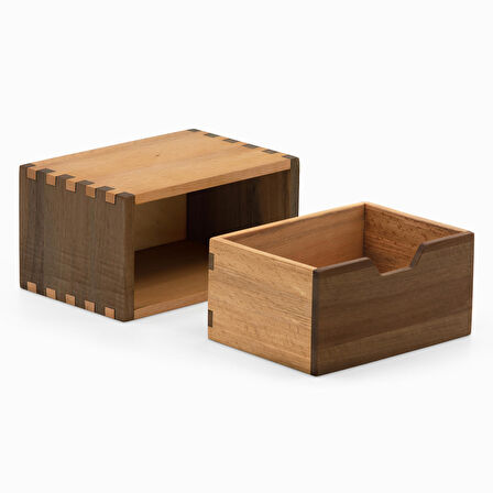 Woodsaka Desna Tek Çekmeceli Mini Dolap & Masaüstü Kırtasiye Organizer - Ceviz ve Gürgen Ağacından