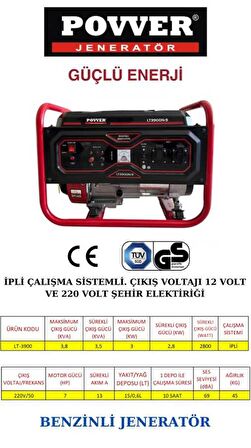 POWER Lt3900 3.8 Kva 3.0 Kw Benzinli Jeneratör Ipli