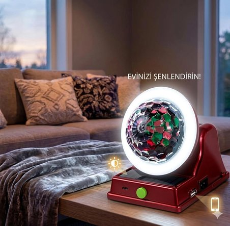 Şarjlı Partİ Işığı - Sihirli Işık Topu Güneş Enerjili  Ve Kablo İle Çalışan Beyaz Led Kamp Lambası