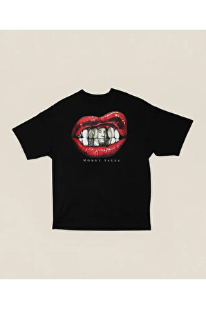 Money Talks Tasarım Baskılı Unisex Oversize Tişört