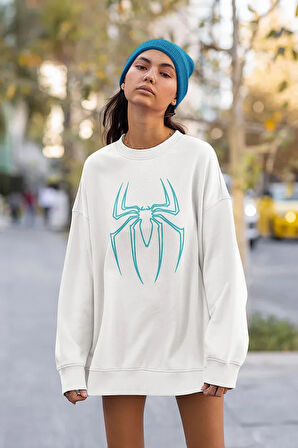 Spider-Man Logo Baskılı Unisex Oversize Örümcek Sweatshirt