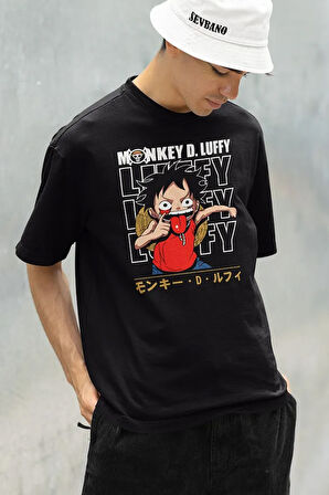 Anime Karakter Monkey D Luffy Baskılı Unisex Oversize Tişört