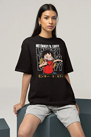 Anime Karakter Monkey D Luffy Baskılı Unisex Oversize Tişört