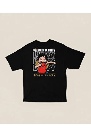 Anime Karakter Monkey D Luffy Baskılı Unisex Oversize Tişört