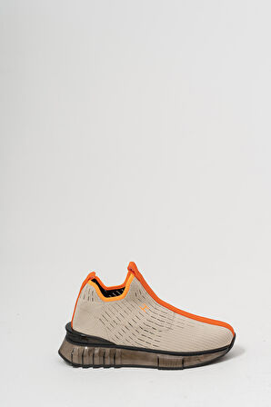 Kalın Şeffaf Tabanlı Triko Spor Ayakkabı SİYAH-TURUNCU