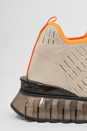 Kalın Şeffaf Tabanlı Triko Spor Ayakkabı SİYAH-TURUNCU