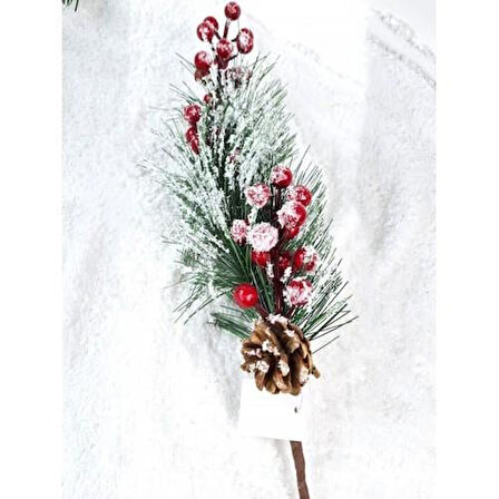 Yılbaşı Karlı Kozalaklı Kirazlı Dal - 60 cm
