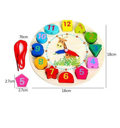 Zhltoys Eğitici İp Dizme Ahşap Saat Oyuncak