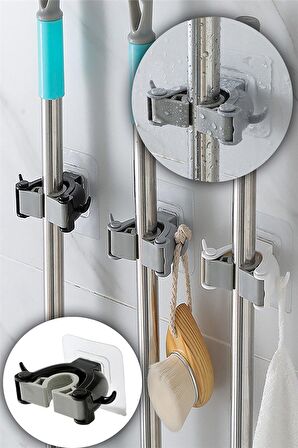 Zhltools Bastonlu Paspas Süpürge Fırça ve Mop Askısı Sap Tutucu 3Lü Paket