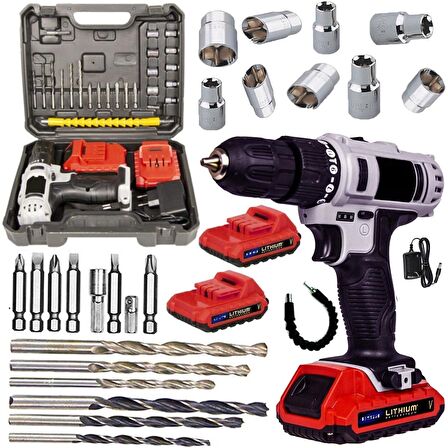 Zhltools 78V8AH 78 Volt Kırmızı Çift Akülü Matkap Seti