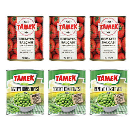 Tamek Domates Salçası 830 gr + Bezelye 830 gr 6 li Set 