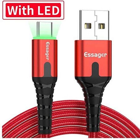 Essager 3A Usb Type-C Ledli Kablo 100Cm
