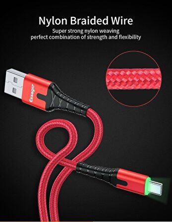 Essager 3A Usb Type-C Ledli Kablo 100Cm