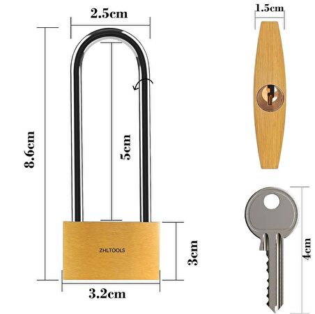 Zhltools 32mm Uzun Kancalı Dolap Çanta Bavul Kilidi Asma Kilit