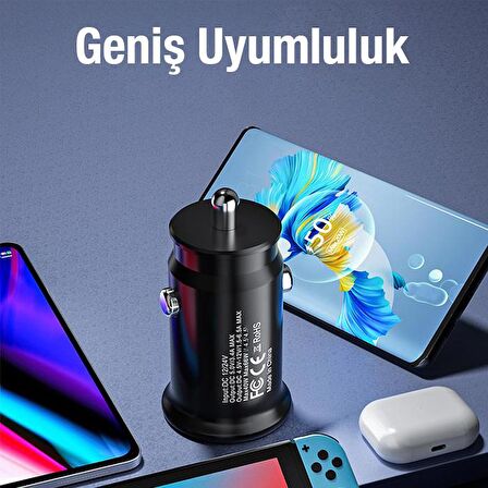Zhltools 20W Usb ve 20W Type-C Çıkışlı Araç İçi Çakmaklık Hızlı Şarj Başlığı Total 40W
