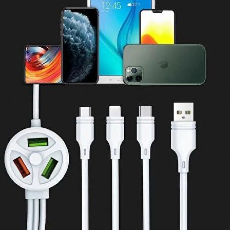 Zhltools 3.1A 6in1 3 Usb Çıkışlı 3.1A Hızlı Şarj Kablosu