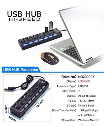 Zhltools Hispeed Usb 2.0 7 İn 1 Hub Siyah