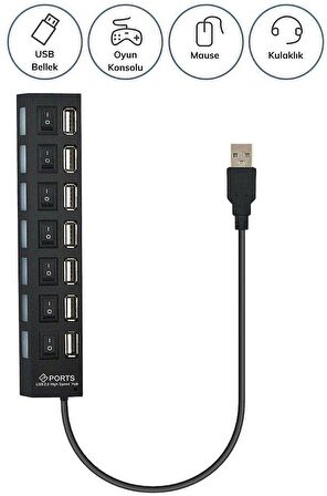 Zhltools Hispeed Usb 2.0 7 İn 1 Hub Siyah