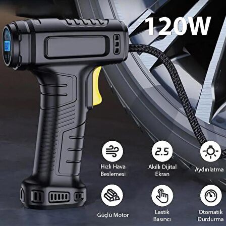 Zhltools 120W Kablosuz Basınç Göstergeli Mini Hava Pompası Kompresör