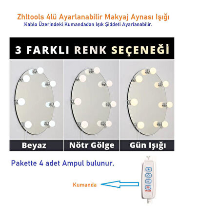 Zhltools 4lü Ayarlanabilir Makyaj Aynası Işığı