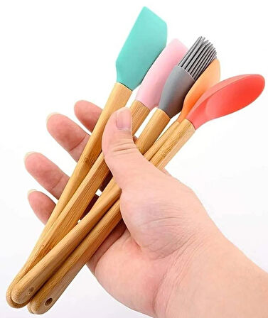 Zhlhome Renkli Bambu Saplı Silikon Uçlu Spatula 5li Set