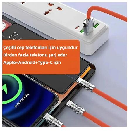 Zhltools 3 in 1 Usb to Type-C - Micro Usb - Lightning 120W Hızlı Şarj Kablosu 1.2 metre Turuncu