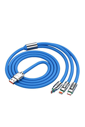 Zhltools 3 in 1 Usb to Type-C - Micro Usb - Lightning 120W Hızlı Şarj Kablosu 1.2 Mt Mavi
