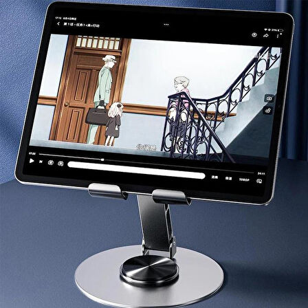 Zhltools 720 Derece Ayarlanabilir Alüminyum Telefon-Tablet Standı Gri