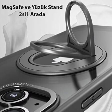 Zhltools iPhone 14 Plus İçin Magsafe Uyumlu Yüzük Standlı Manyetik Silikon Kılıf