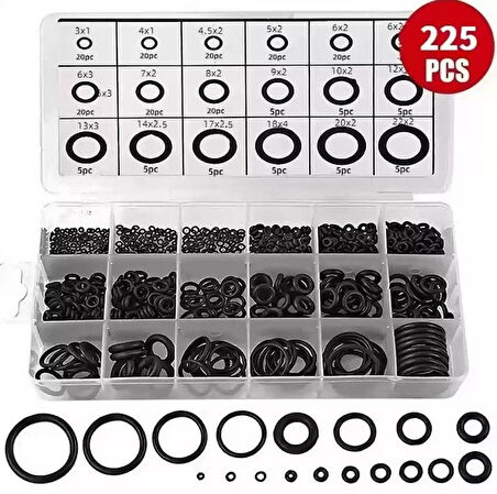 Zhltools 225 Parça Kauçuk Conta Seti Kendiliğinden Saklama Kutulu O Halkası Seti