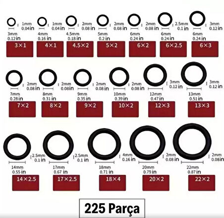 Zhltools 225 Parça Kauçuk Conta Seti Kendiliğinden Saklama Kutulu O Halkası Seti