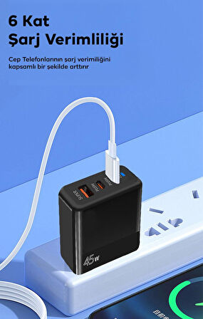 ALLY PD40 2xType-C + USB QC3.0 PD 45W Hızlı Sarj Adaptörü Sarj Başlığı Siyah