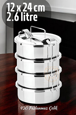 Zhltools Sefer Tası Yemek Kabı Paslanmaz Çelik 4 Katlı 12 cm 650 ml