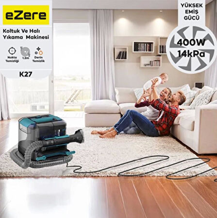 EZERE 14kPa Güçlü Koltuk Ve Halı Yıkama Temizleme Makinesi 2000mMl Su Hazneli 400W