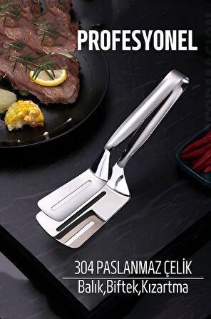 Zhlhome Spatulalı Maşa Biftek Balık Maşası 304 Paslanmaz Çelik