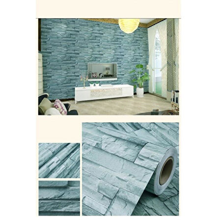Zhlhome Mavi Tuğla 3D Duvar Kağıdı 3 Metre