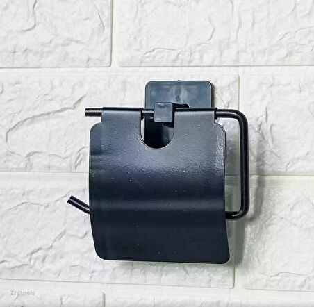 Zhltools Kendiliğinden Yapışkanlı Siyah Paslanmaz Metal Kapaklı Tuvalet Kağıtlığı Aparatı