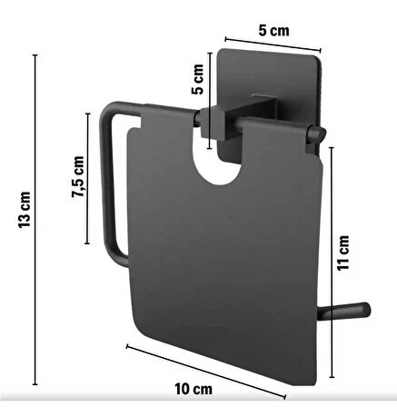 Zhltools Kendiliğinden Yapışkanlı Siyah Paslanmaz Metal Kapaklı Tuvalet Kağıtlığı Aparatı