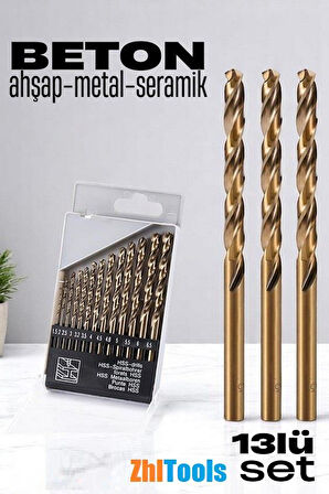 Zhltools Beton Matkap Ucu Seti- Çelik Beton Metal Ahşap Matkap 13 lü SET